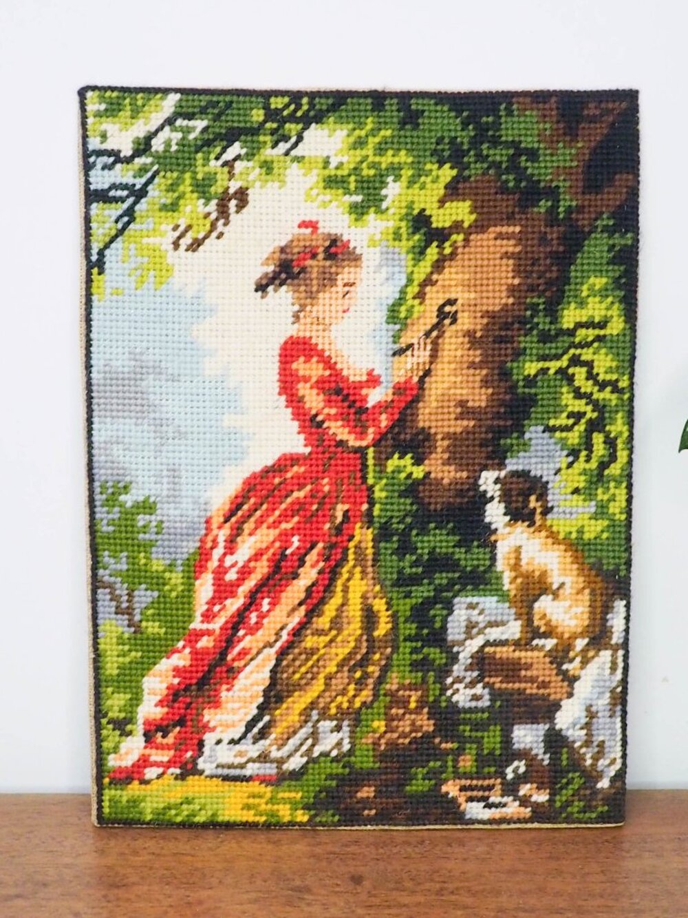 Vtg Finished Needlepoint Lady Portrait - 11.75" x 8.75" - Le Chiffre D'Amour